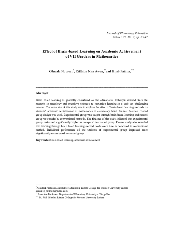 (PDF) Effect of Brain-based Learning on Academic Achievement of VII ...