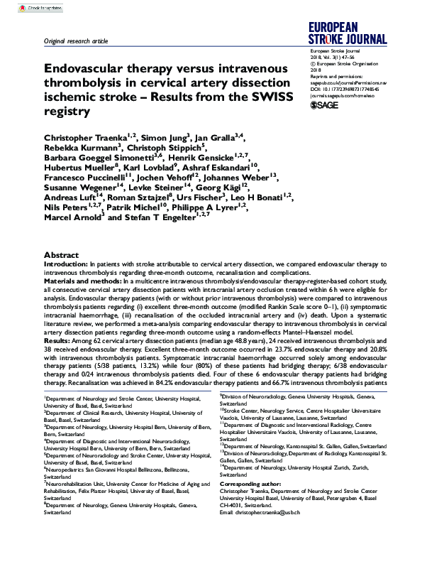 (PDF) Endovascular therapy versus intravenous thrombolysis in cervical ...