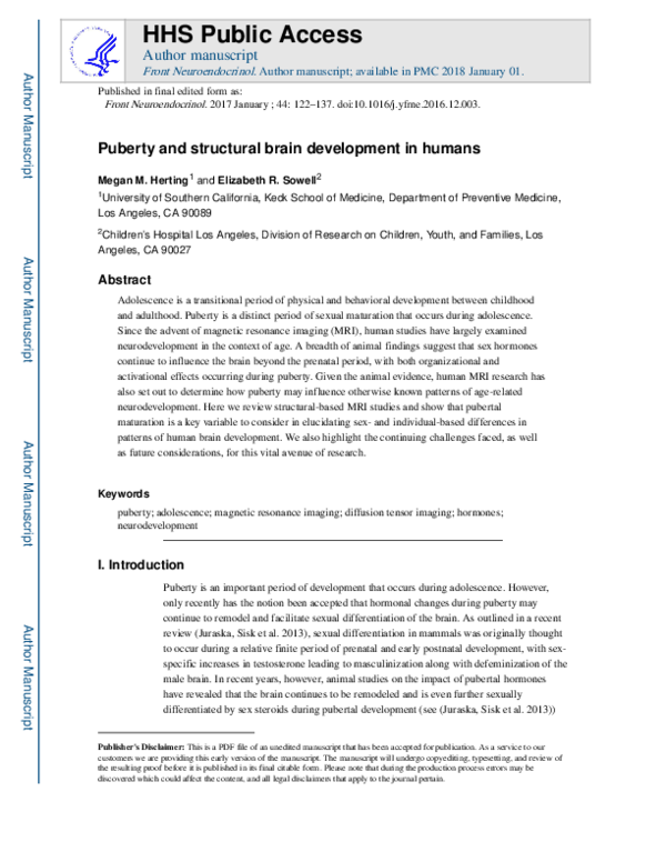 (PDF) Puberty and structural brain development in humans