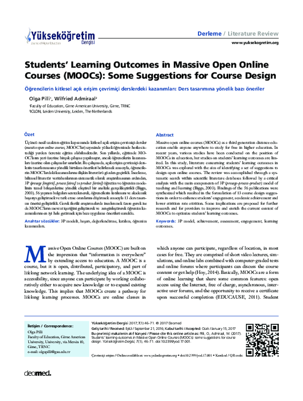 (PDF) Students' Learning Outcomes in Massive Open Online Courses (MOOCs ...