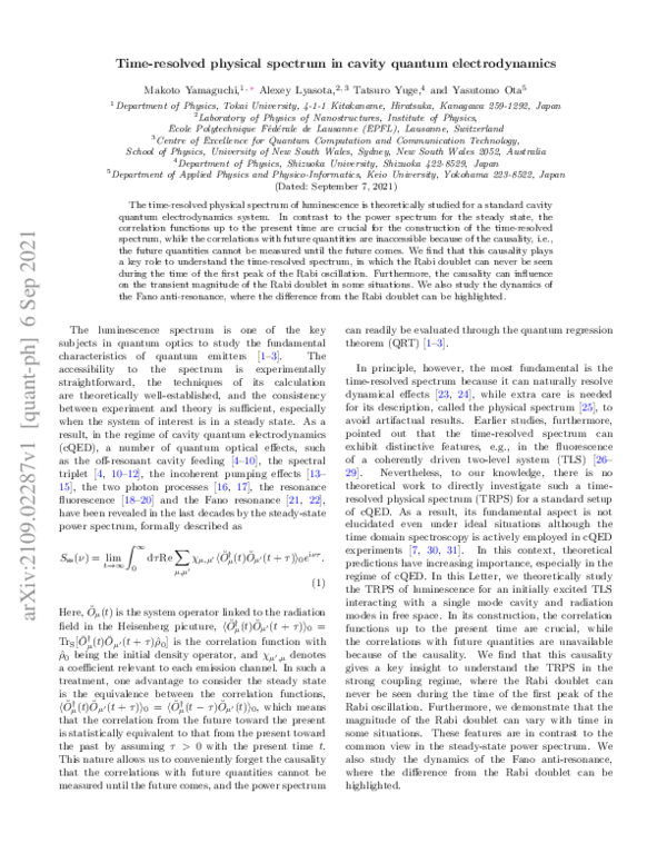 (PDF) Time-resolved physical spectrum in cavity quantum electrodynamics