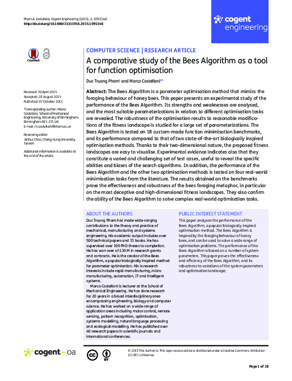 (PDF) A comparative study of the Bees Algorithm as a tool for function ...