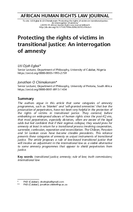 (PDF) Protecting the rights of victims in transitional justice: An ...