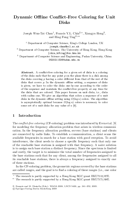 (PDF) Dynamic Offline Conflict-Free Coloring for Unit Disks