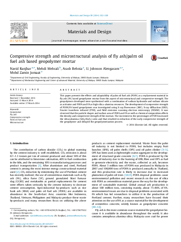 (PDF) Compressive strength and microstructural analysis of fly ash/palm ...