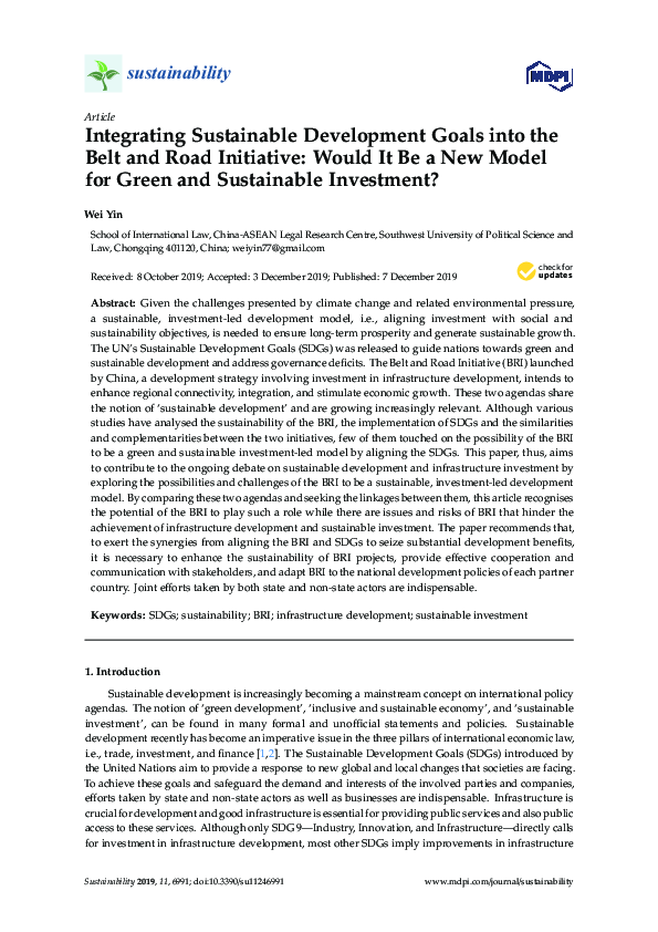 (PDF) Integrating Sustainable Development Goals into the Belt and Road ...