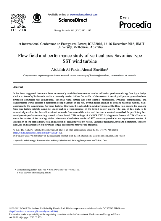 (PDF) Flow Field and Performance Study of Vertical Axis Savonius Type ...