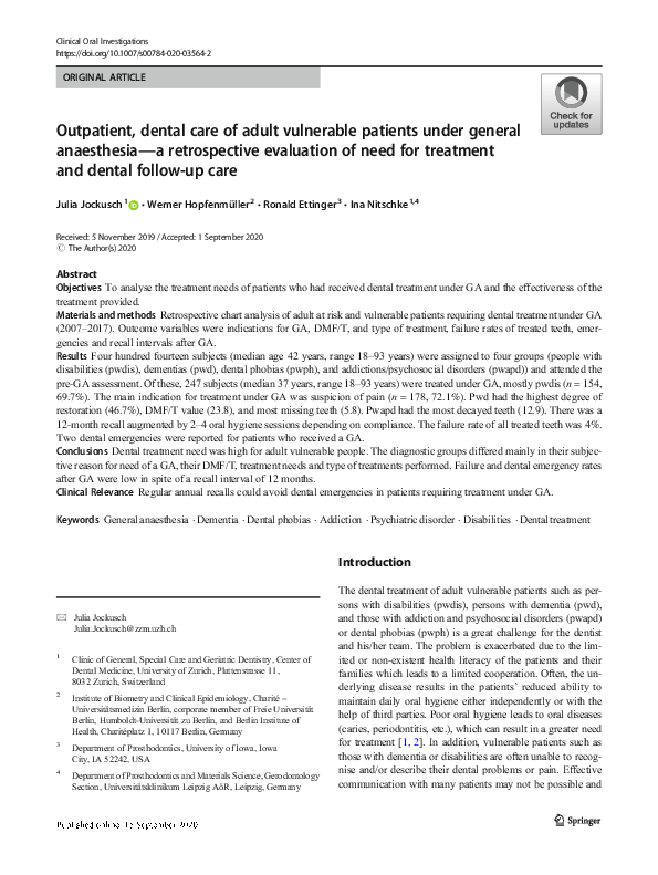 (PDF) Outpatient, dental care of adult vulnerable patients under ...