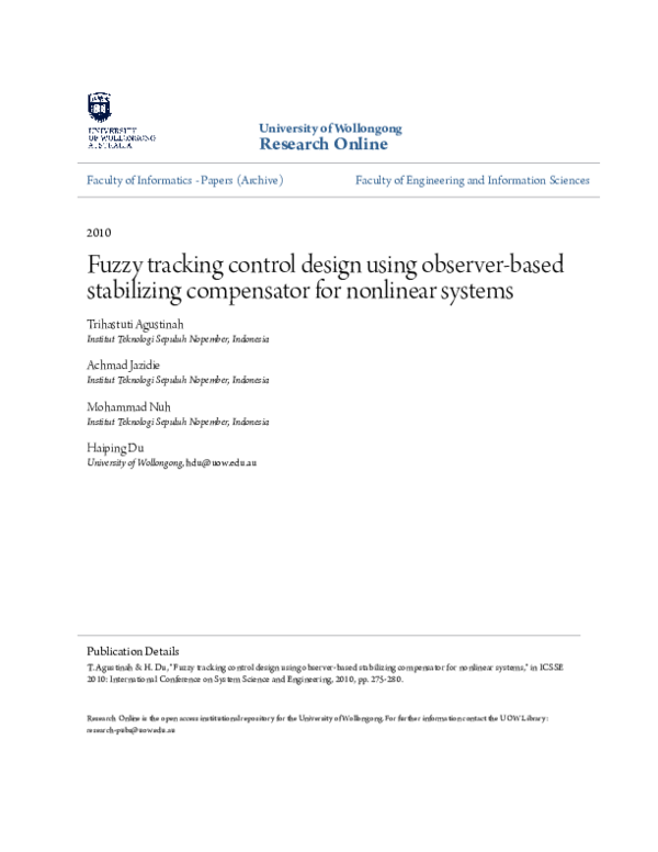 (PDF) Fuzzy tracking control design using observer-based stabilizing ...