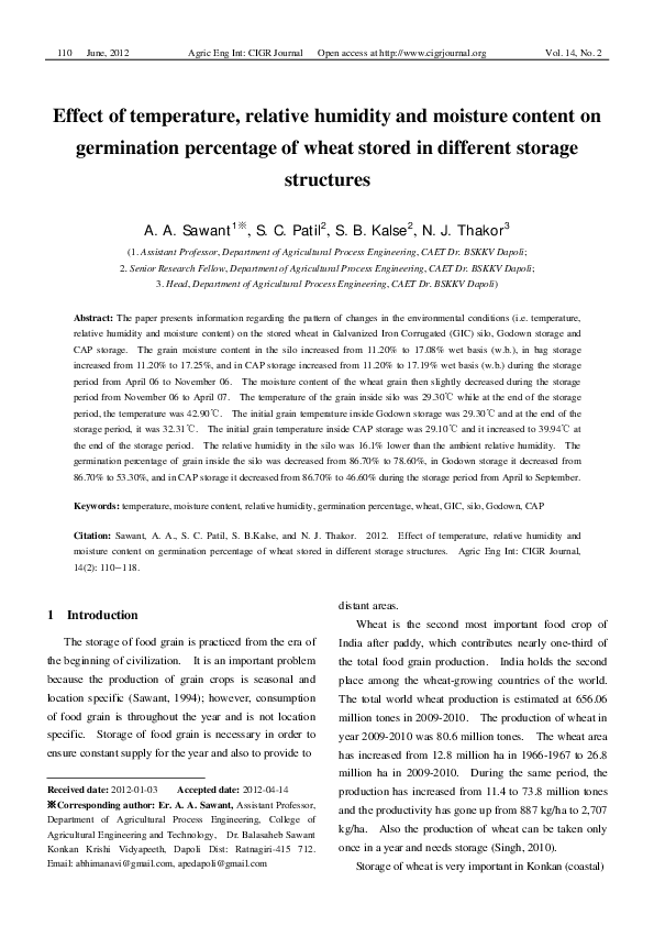 (PDF) Effect of temperature, relative humidity and moisture content on ...
