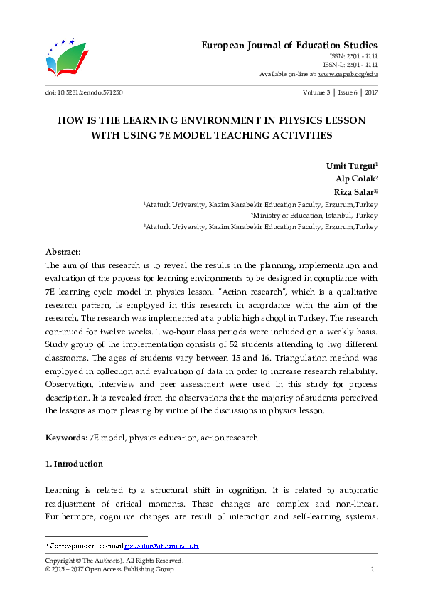 (PDF) How is the Learning Environment in Physics Lesson with Using 7E ...