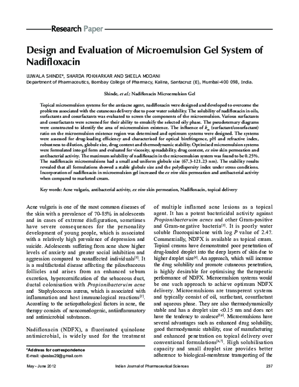 (PDF) Design and evaluation of microemulsion gel system of nadifloxacin
