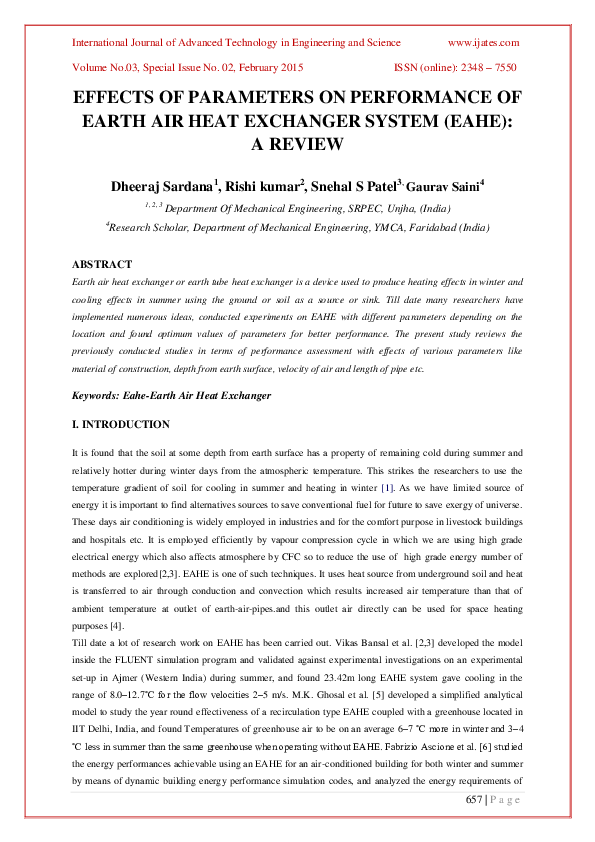 (PDF) Effects of Parameters on Performance of Earth Air Heat Exchanger ...