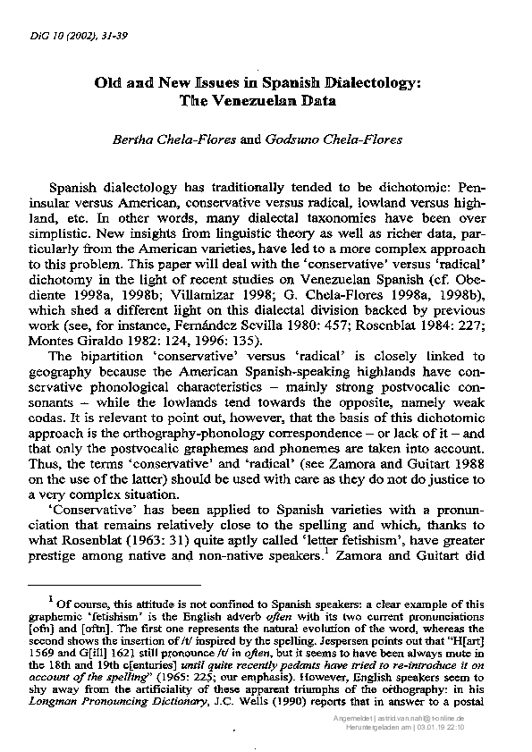 (PDF) Dialectologia et Geolinguistica Old and New Issues in Spanish