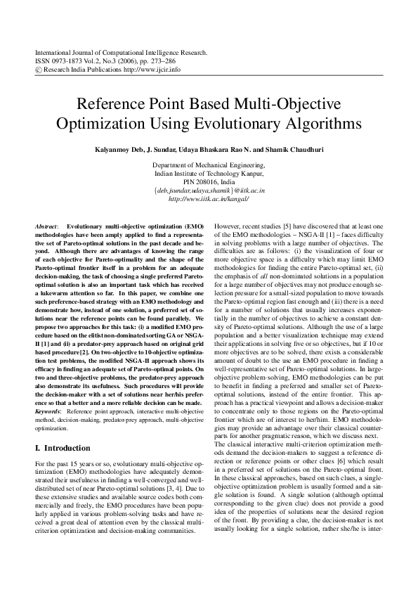 (PDF) Reference Point Based Multi-Objective Optimization Using ...