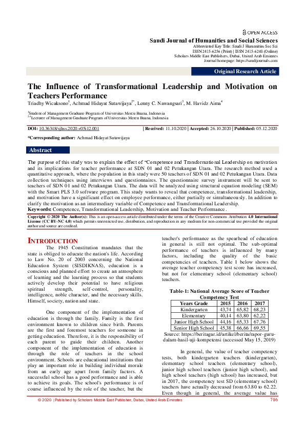 (PDF) The Influence of Transformational Leadership and Motivation on ...