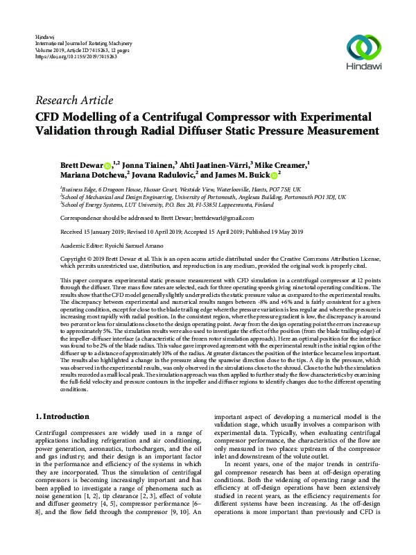 (PDF) CFD Modelling of a Centrifugal Compressor with Experimental ...