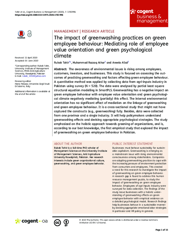 (PDF) The impact of greenwashing practices on green employee behaviour ...