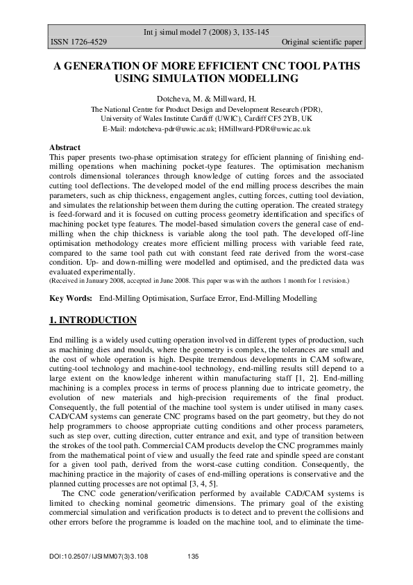 (PDF) A generation of more efficient CNC tool paths using simulation ...