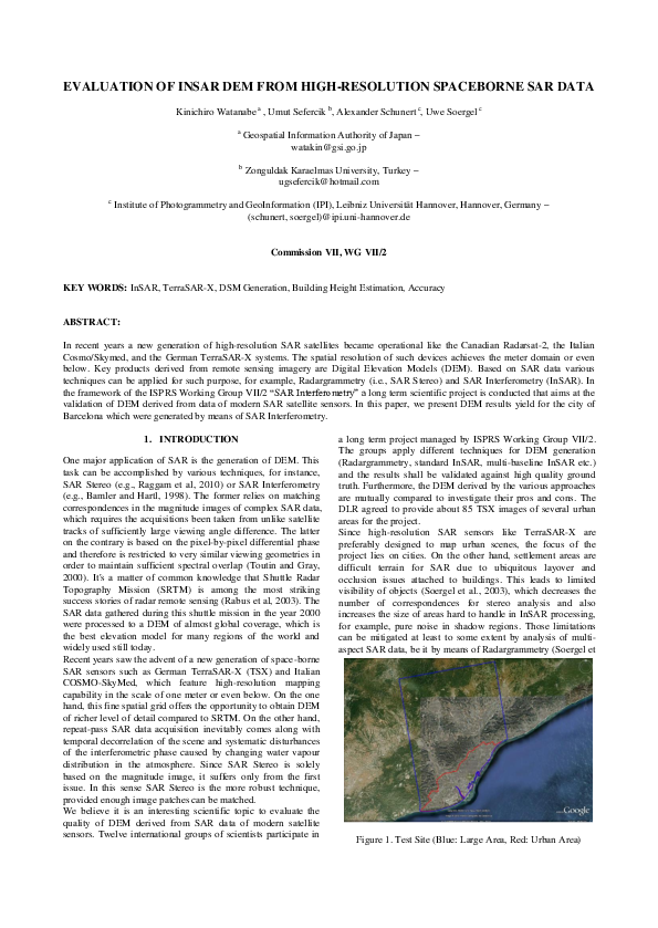 (PDF) Evaluation of Insar Dem from High-Resolution Spaceborne Sar Data