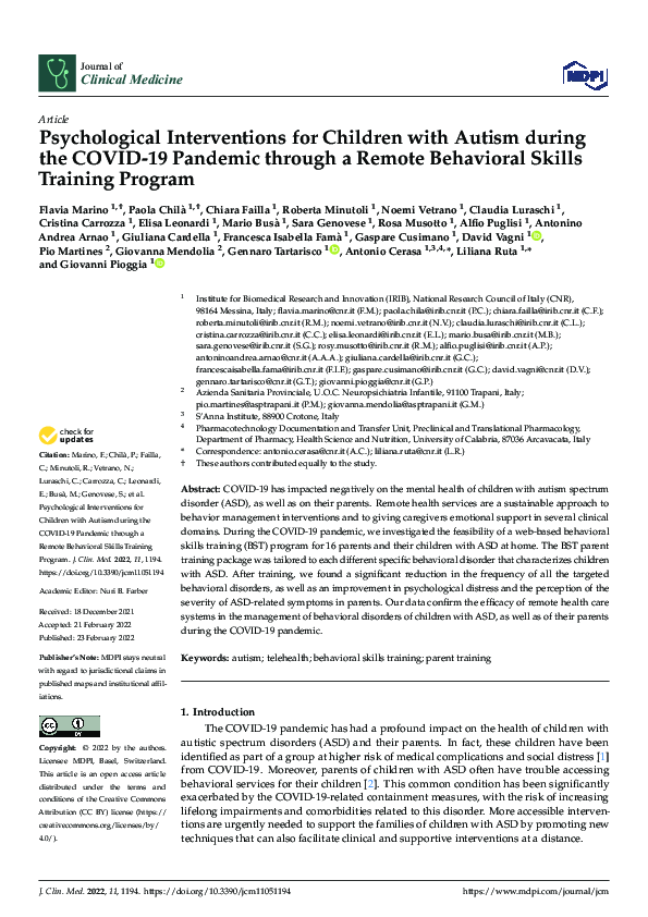 (PDF) Psychological Interventions for Children with Autism during the ...