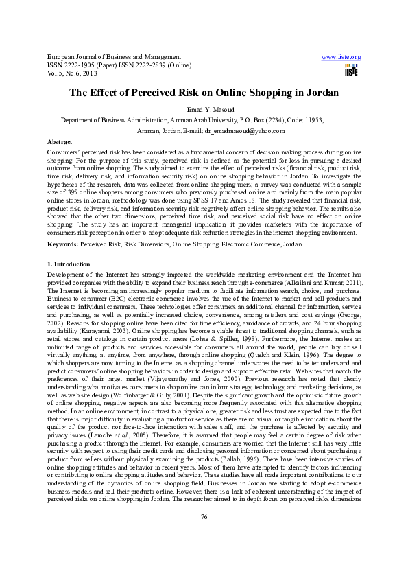 (PDF) The Effect of Perceived Risk on Online Shopping in Jordan