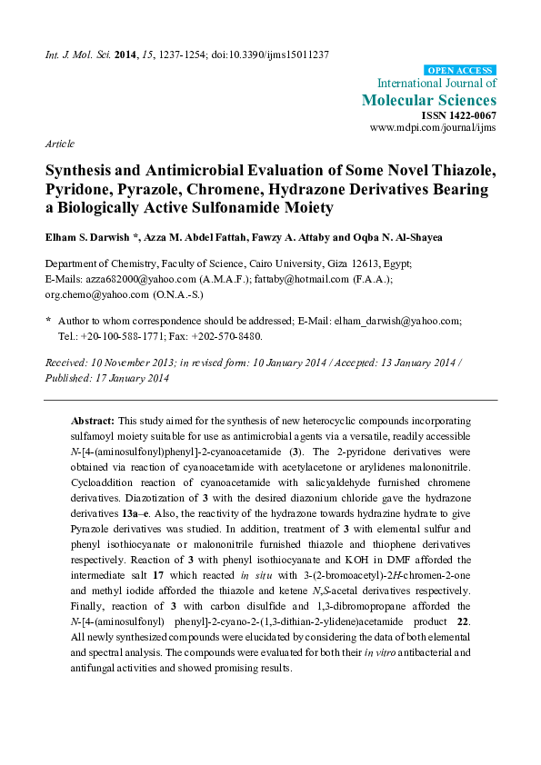 (PDF) Synthesis and Antimicrobial Evaluation of Some Novel Thiazole ...