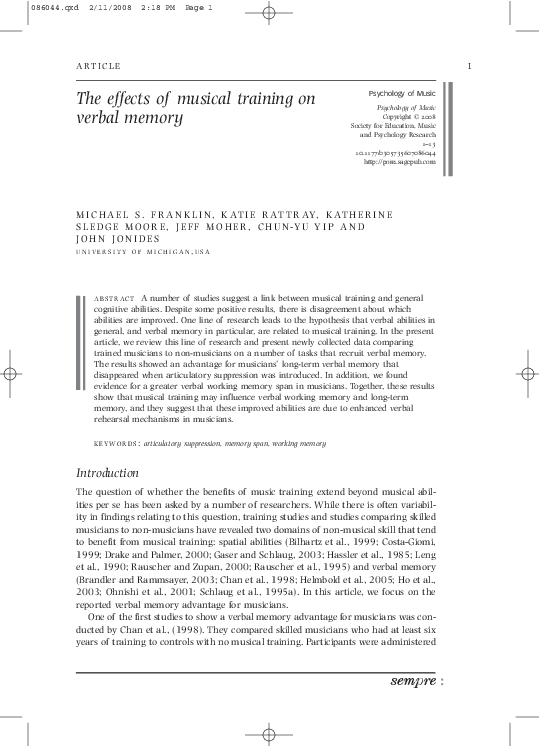 (PDF) The Effects of Musical Training on Verbal Memory