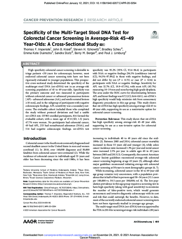 (PDF) Specificity of the Multi-Target Stool DNA Test for Colorectal ...