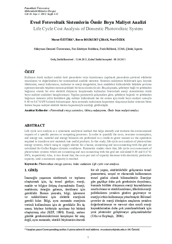 (PDF) Life Cycle Cost Analysis of Domestic Photovoltaic System