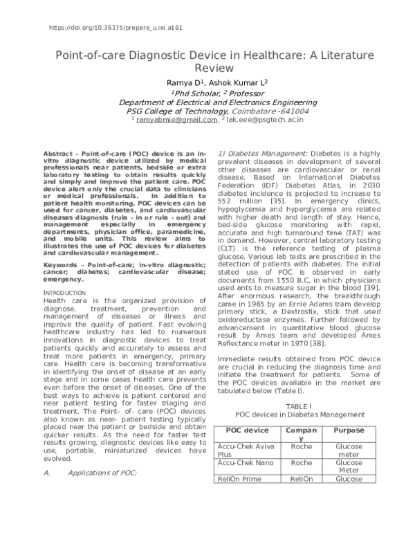 (PDF) Point-of-care Diagnostic Device in Healthcare: A Literature Review