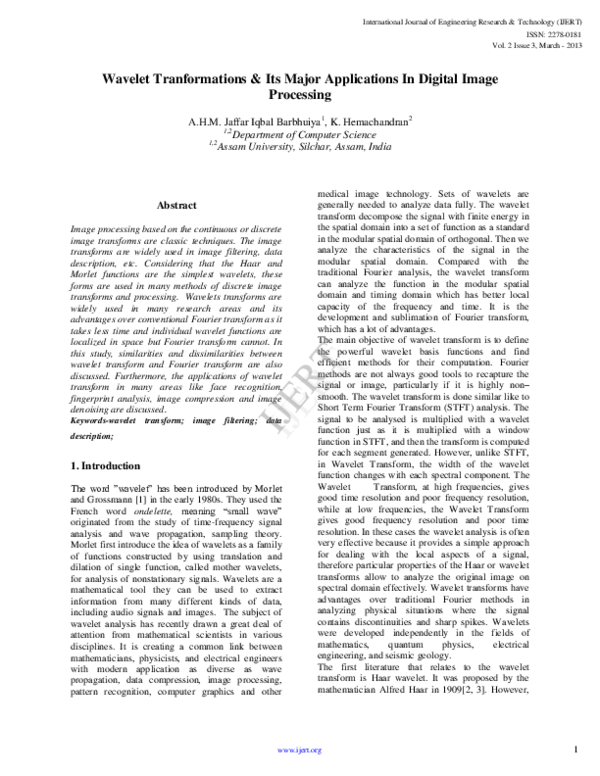 (PDF) Wavelet Tranformations & Its Major Applications In Digital Image ...