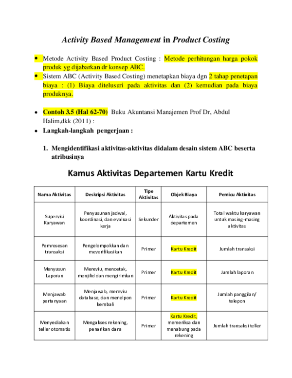 (PDF) Activity Based Management in Product Costing