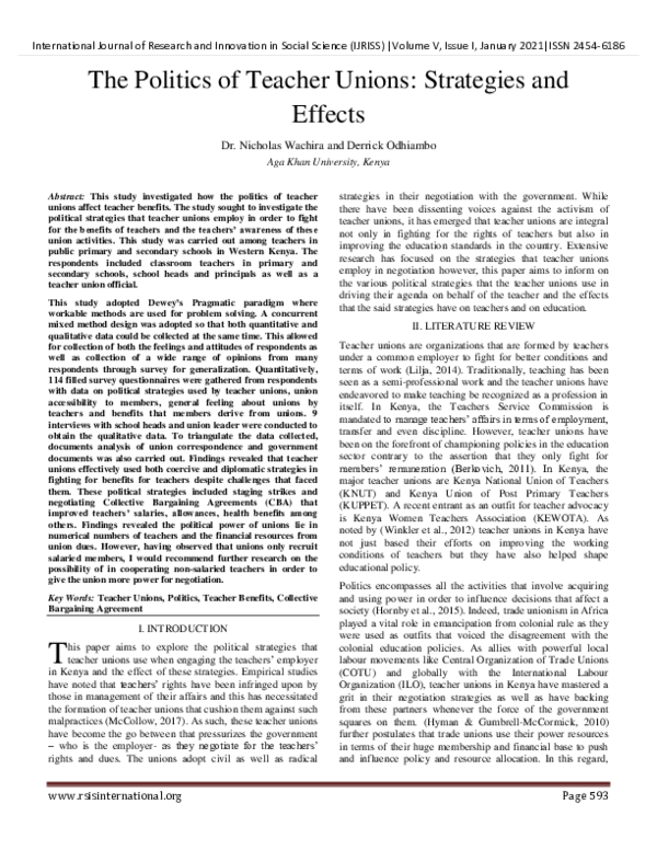 (PDF) The Politics of Teacher Unions: Strategies and Effects