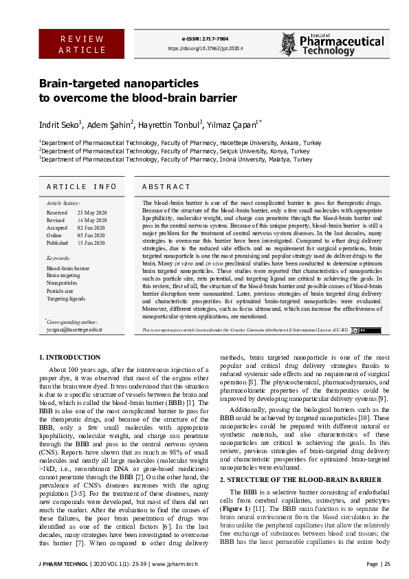 (PDF) Brain-targeted nanoparticles to overcome the blood-brain barrier