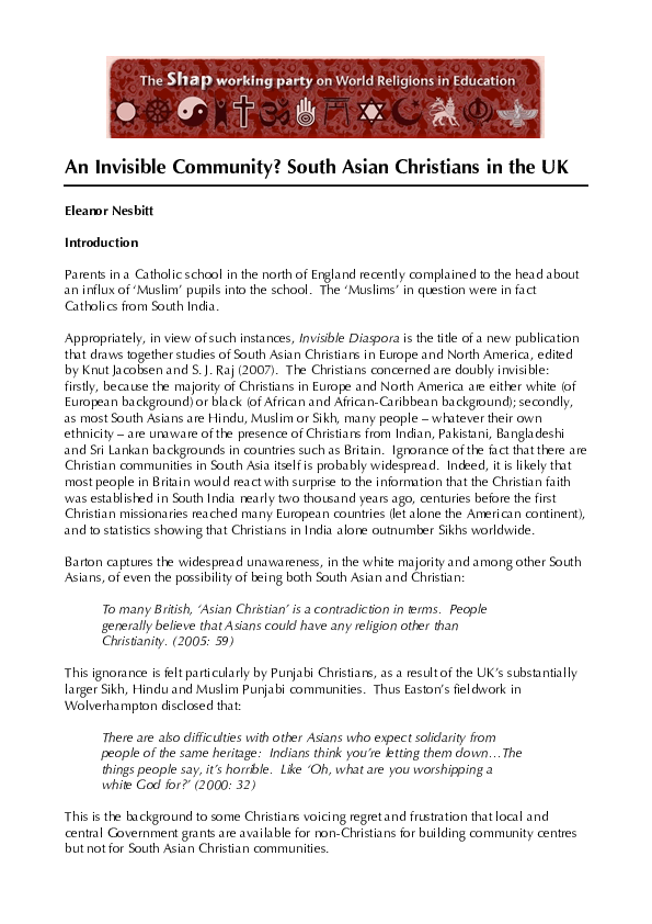 (PDF) An Invisible Community? South Asian Christians in the UK