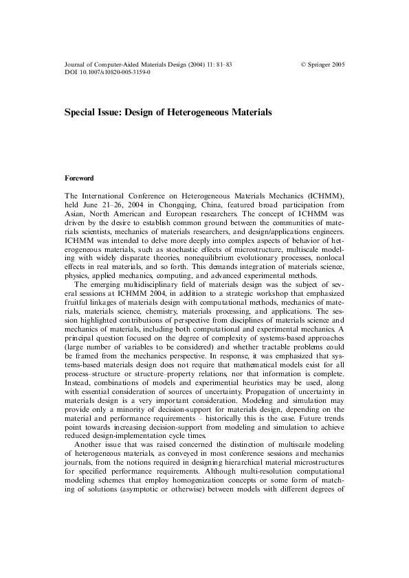 (PDF) Special Issue: Design of Heterogeneous Materials