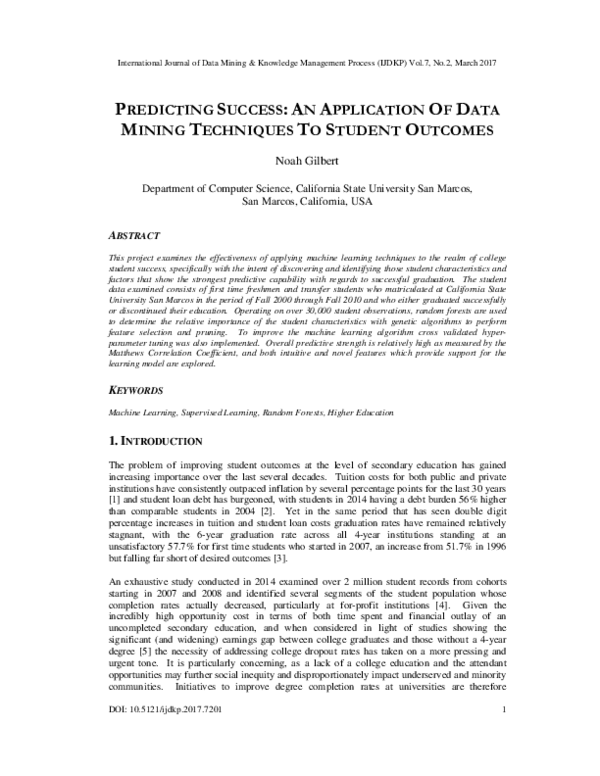 (PDF) Predicting Success : An Application of Data Mining Techniques to ...