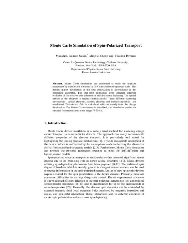 (PDF) Monte Carlo Simulation of Spin Polarized Transport in Nanowires ...