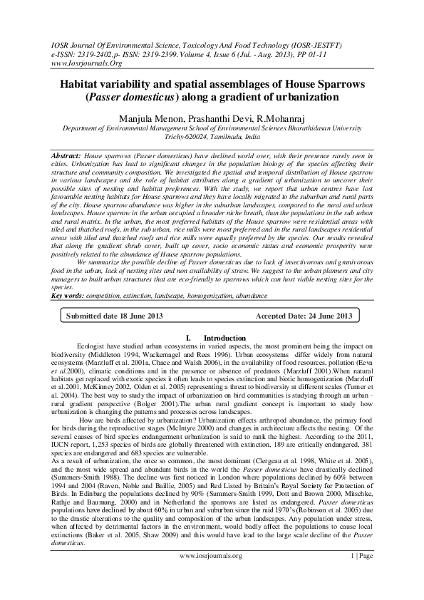 (PDF) Habitat variability and spatial assemblages of House Sparrows ...