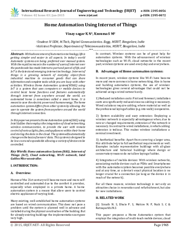 (PDF) Home Automation Using Internet of Things