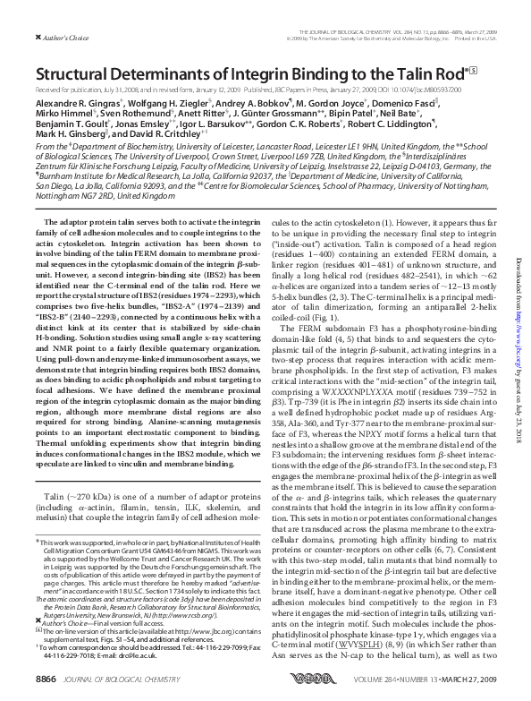 (PDF) Structural Determinants of Integrin Binding to the Talin Rod