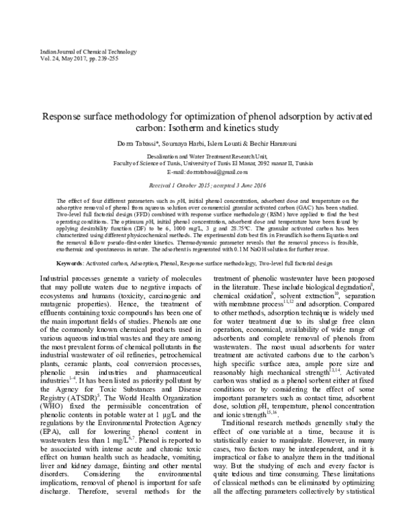 (PDF) Response surface methodology for optimization of phenol ...