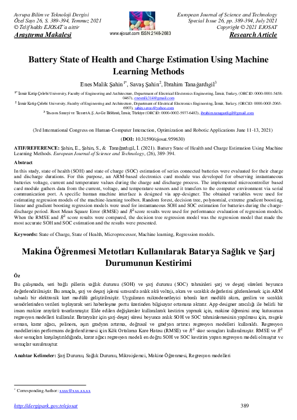 (PDF) Battery State of Health and Charge Estimation Using Machine ...