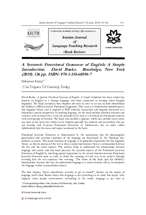 (PDF) Book Review a Systemic Functional Grammar of English a Simple ...
