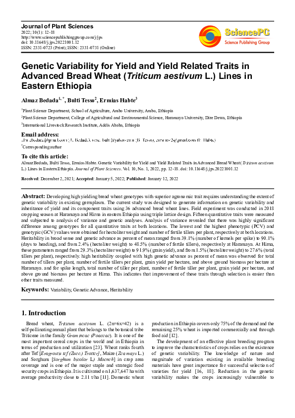(PDF) Genetic Variability for Yield and Yield Related Traits in ...