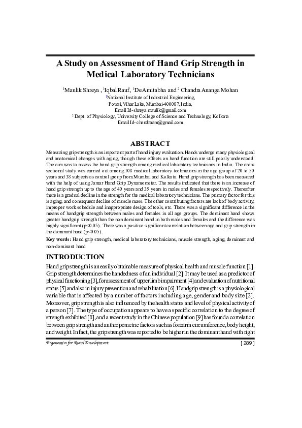 (PDF) A Study on Assessment of Hand Grip Strength in Medical Laboratory ...