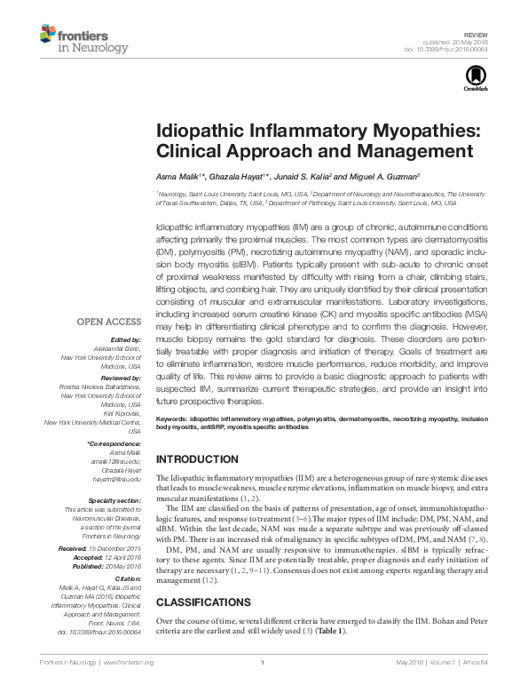 (PDF) Idiopathic Inflammatory Myopathies: Clinical Approach and Management
