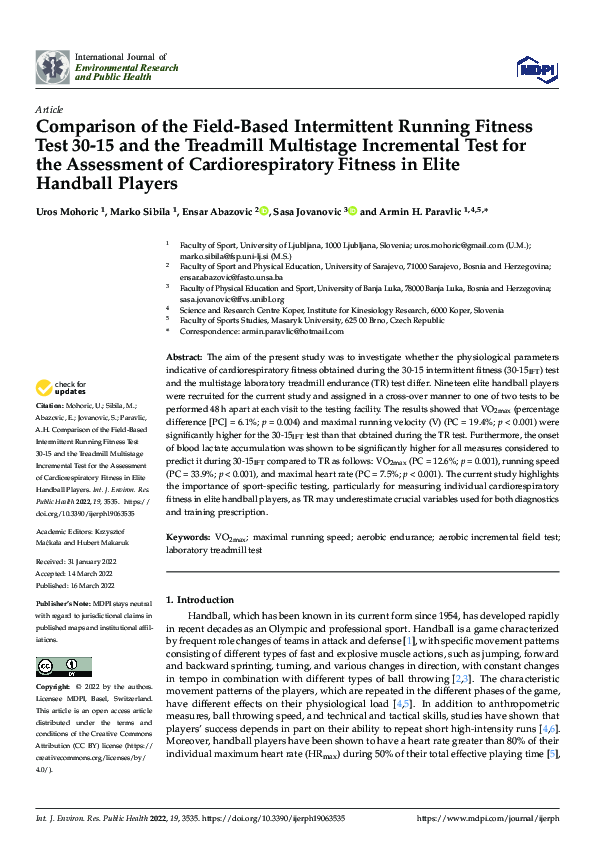 (PDF) Comparison of the Field-Based Intermittent Running Fitness Test ...