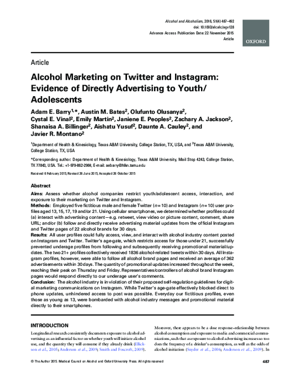 (PDF) Alcohol Marketing on Twitter and Instagram: Evidence of Directly ...